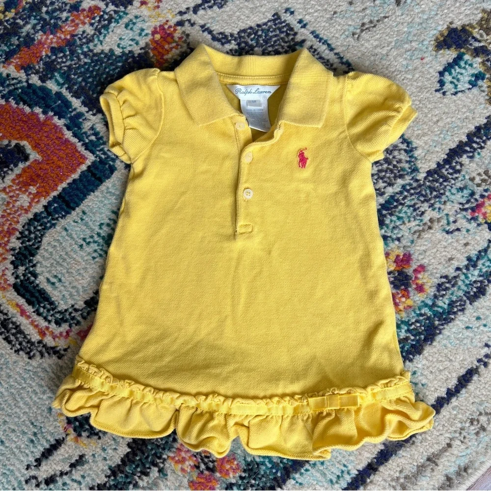 Ralph Lauren Baby Girl Yellow Ruffle Polo Dress Size 6M